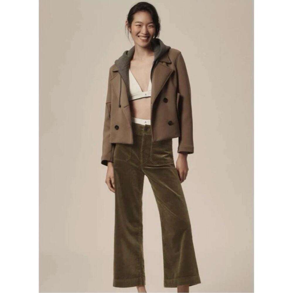 Anthropologie Maeve The Colette Cropped Wide-Leg Corduroy Pants Moss Size 33